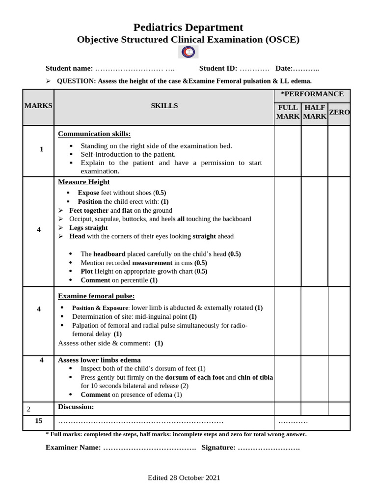 Final General Examination Chick-List | PDF | Pulse | Human Leg
