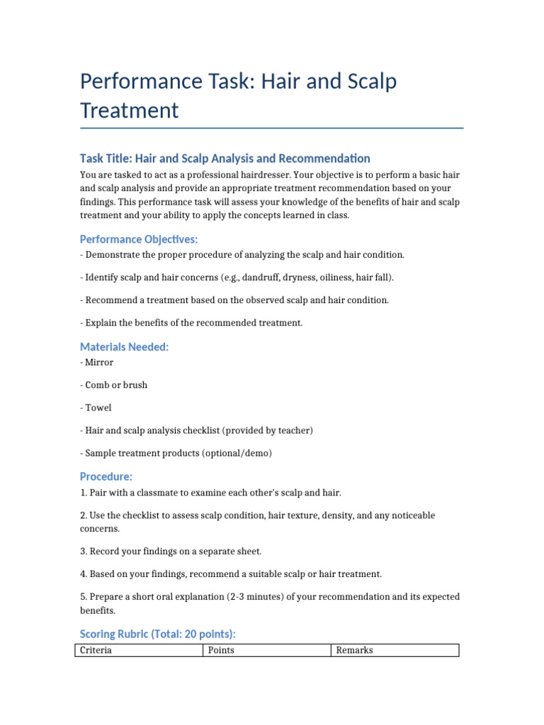 Hair and Scalp Analysis Task Guide | PDF