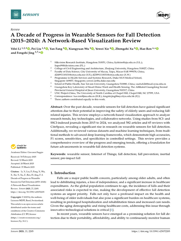 Wearable Sensors for Fall Detection Review | PDF | Wearable Technology ...