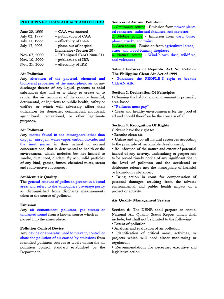 Philippine Clean Air Act Overview | PDF | Air Pollution | Waste