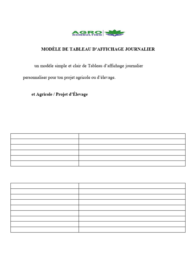 Modèle de Tableau Journalier Agricole | PDF