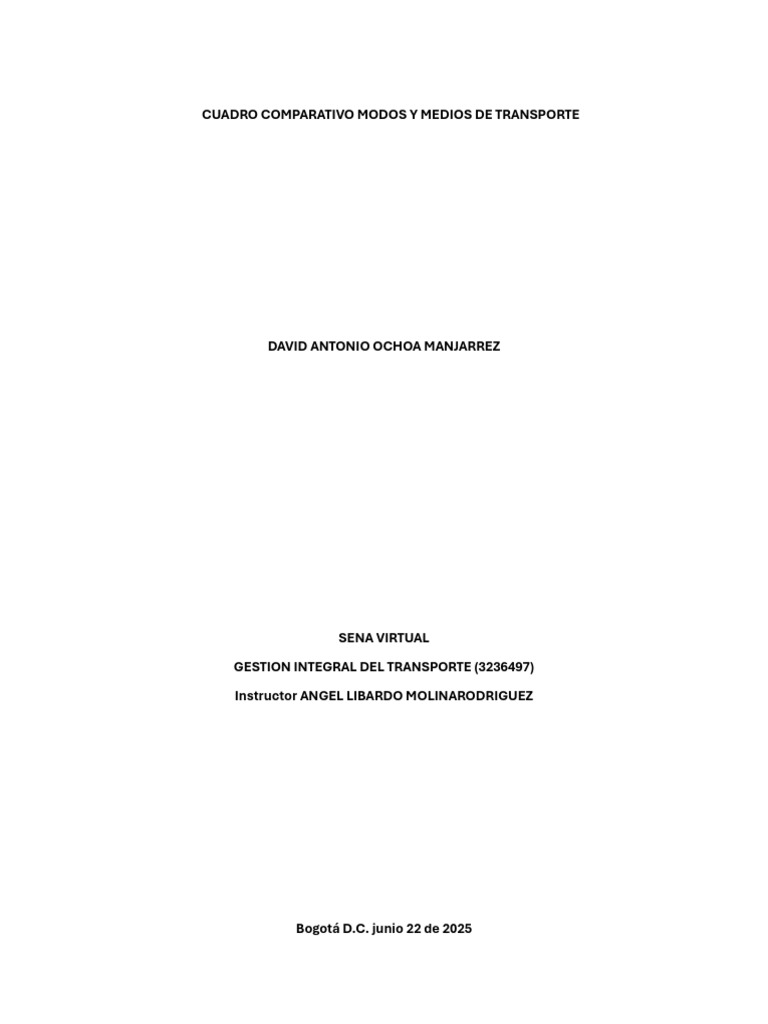 Modos y Medios de Transporte en Colombia | PDF