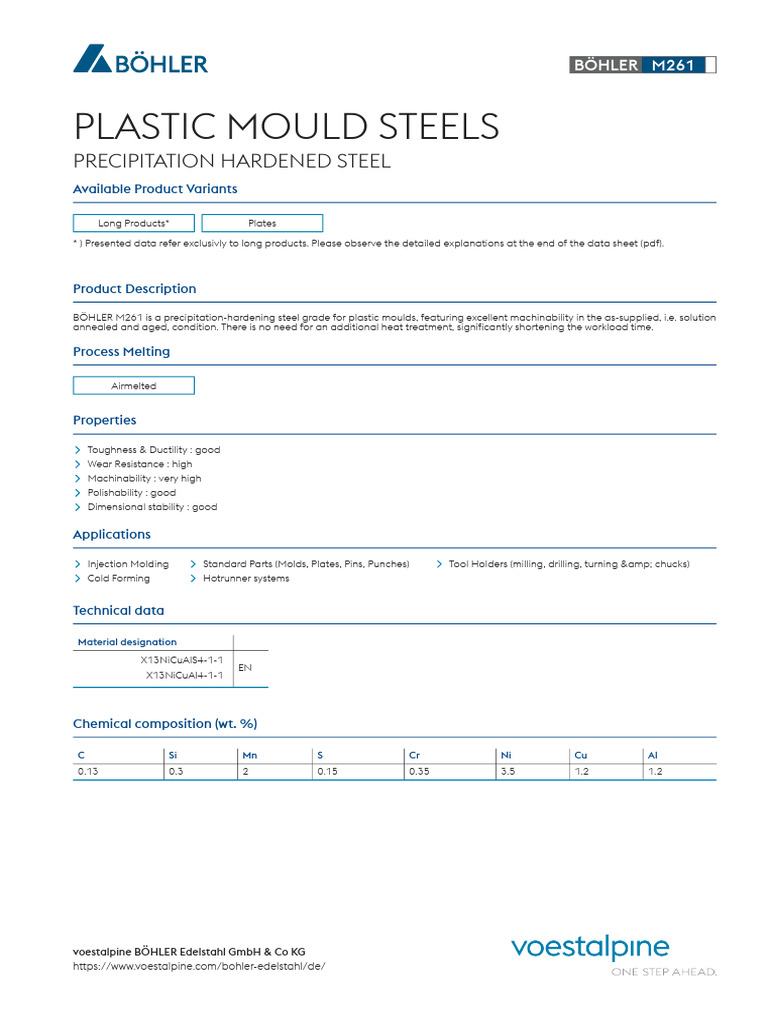 BÖHLER M261: Precipitation Hardened Steel | PDF | Steel | Metals