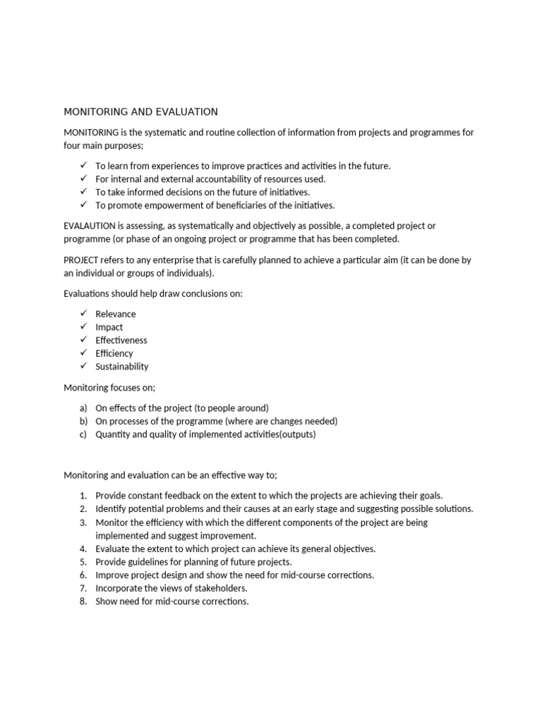Monitoring and Evaluation | PDF | Evaluation | Monitoring And Evaluation