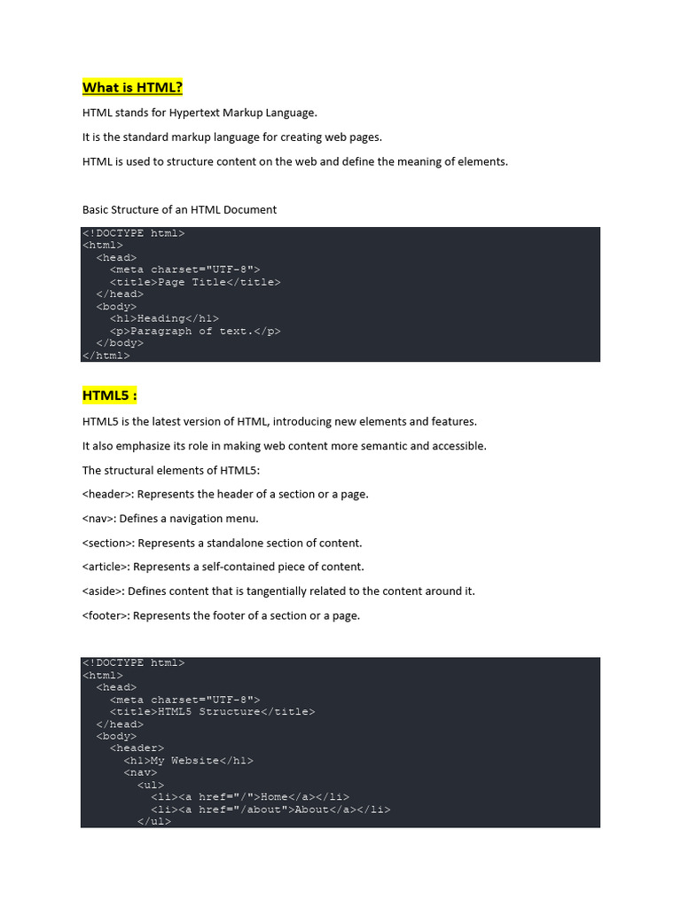 Understanding HTML and HTML5 Structure | PDF | Html Element | Html