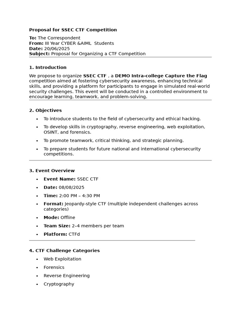 Proposal For SSEC CTF Competition | PDF | Computer Security | Security