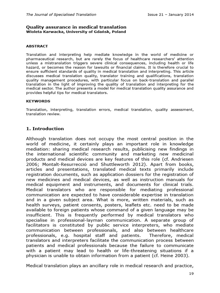 Ensuring Quality in Medical Translation | PDF | Translations | Language ...