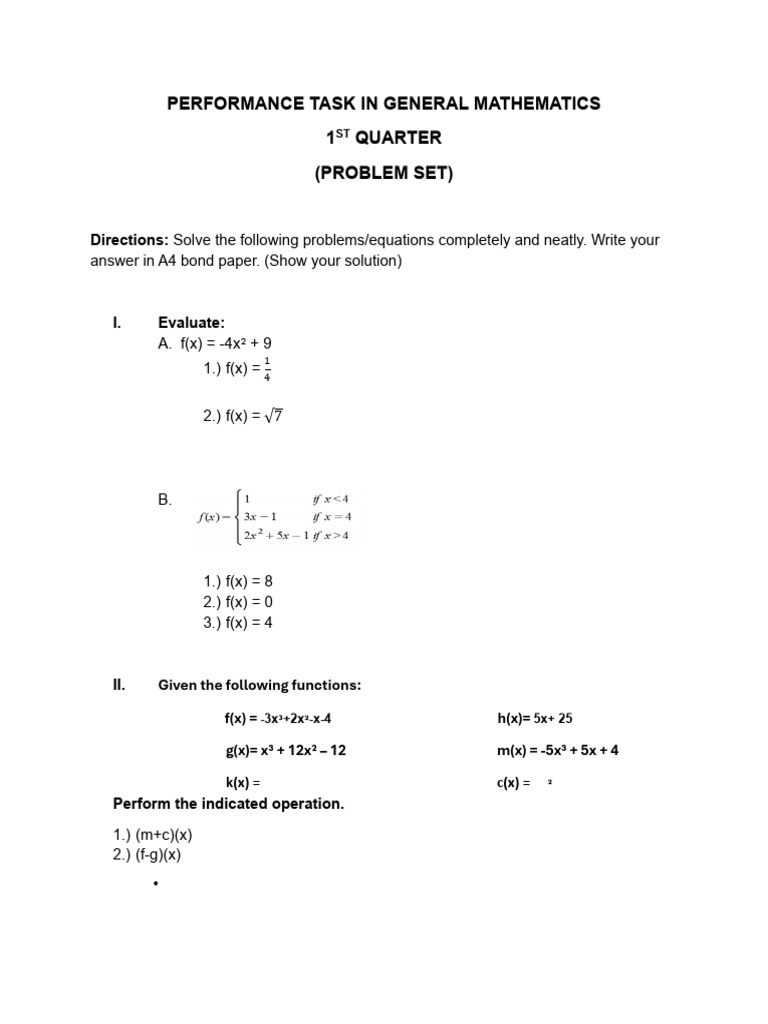 General Mathematics Performance Task | PDF