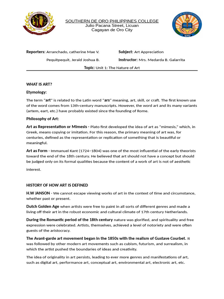 Understanding Art: Definitions and Criticism | PDF | Aesthetics ...