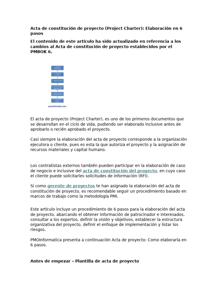 Acta de Constitución de Proyecto | PDF | Presupuesto | Gestión de proyectos