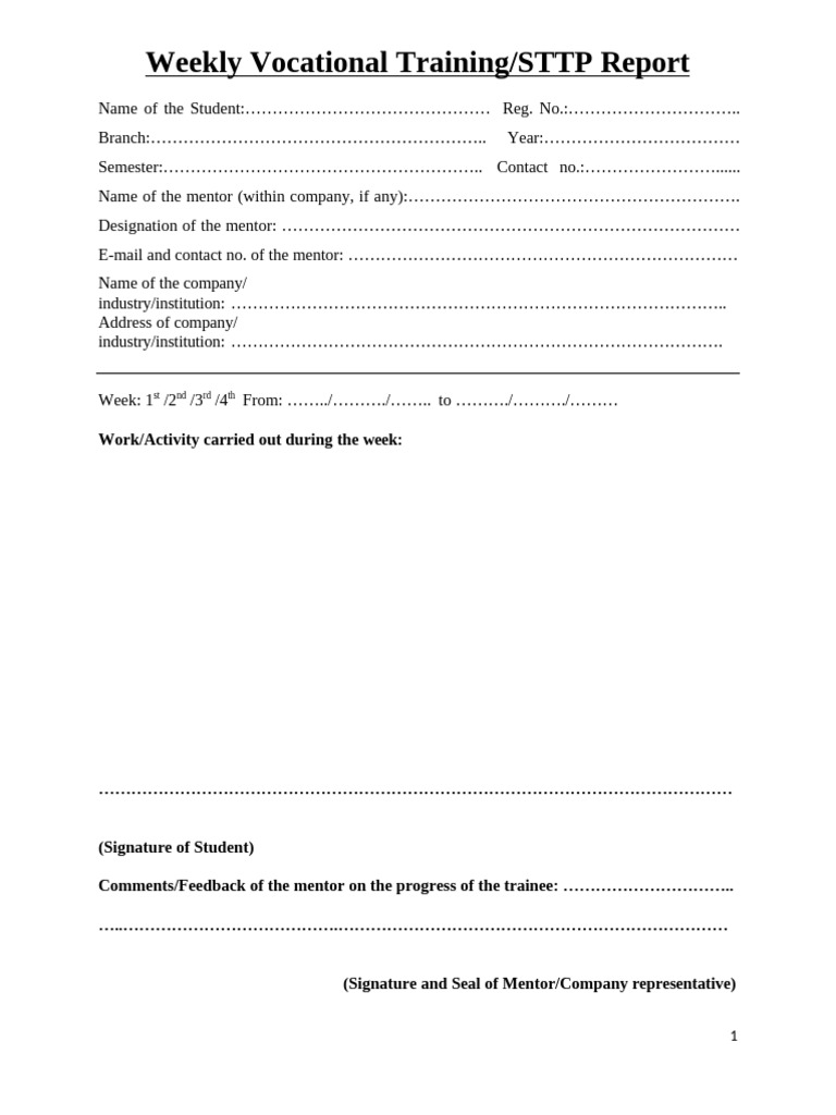 Vocational Training Weekly Report | PDF