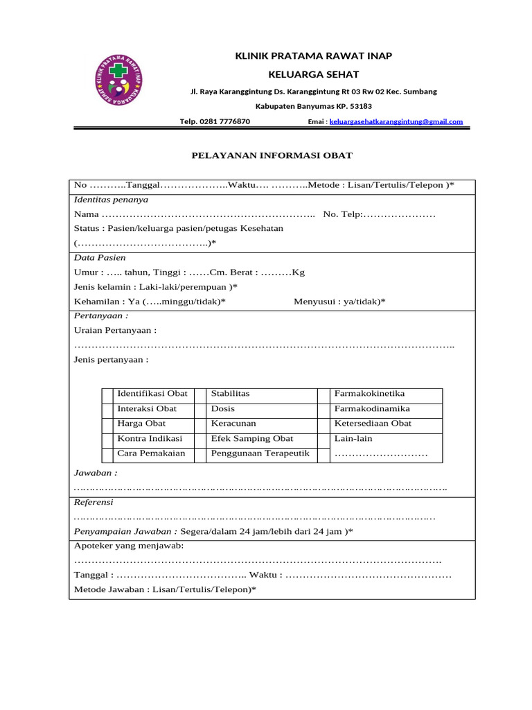 3 15 5 1a Formulir Pelayanan Informasi Obat Skj Pdf
