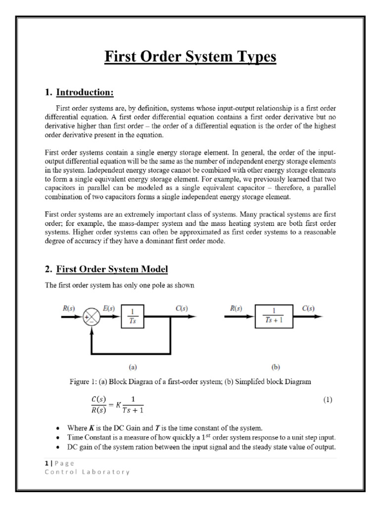 First Order Systems - Models, Response & Simulation | PDF