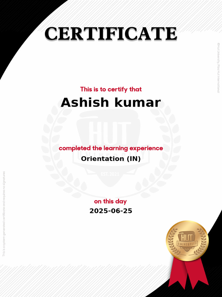 Orientation (IN) - Certificate | PDF
