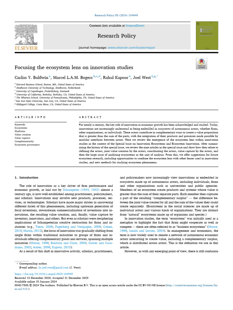 Ecosystem Lens in Innovation Studies | PDF | Innovation | Modularity
