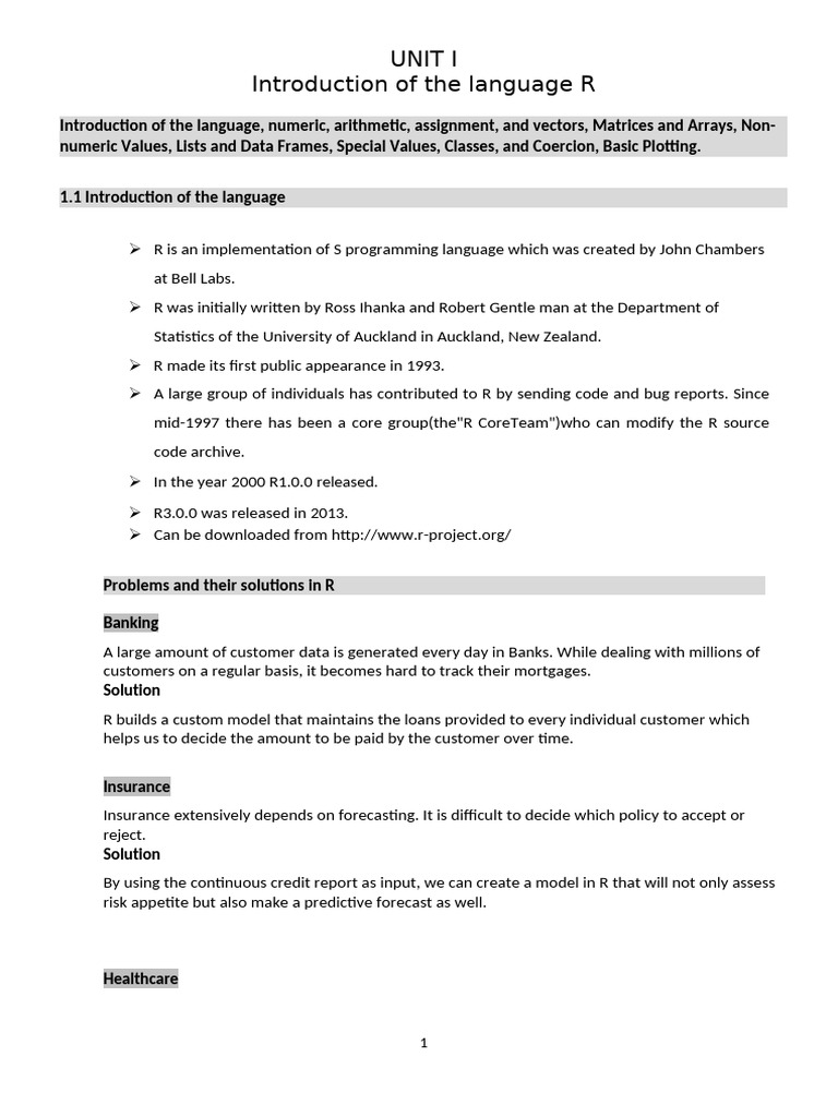 R Programming Basics for BCA Students | PDF | Data Type | Matrix ...