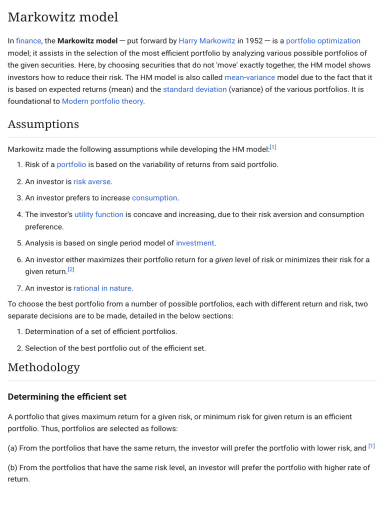 Understanding the Markowitz Model | PDF | Investing | Financial Economics