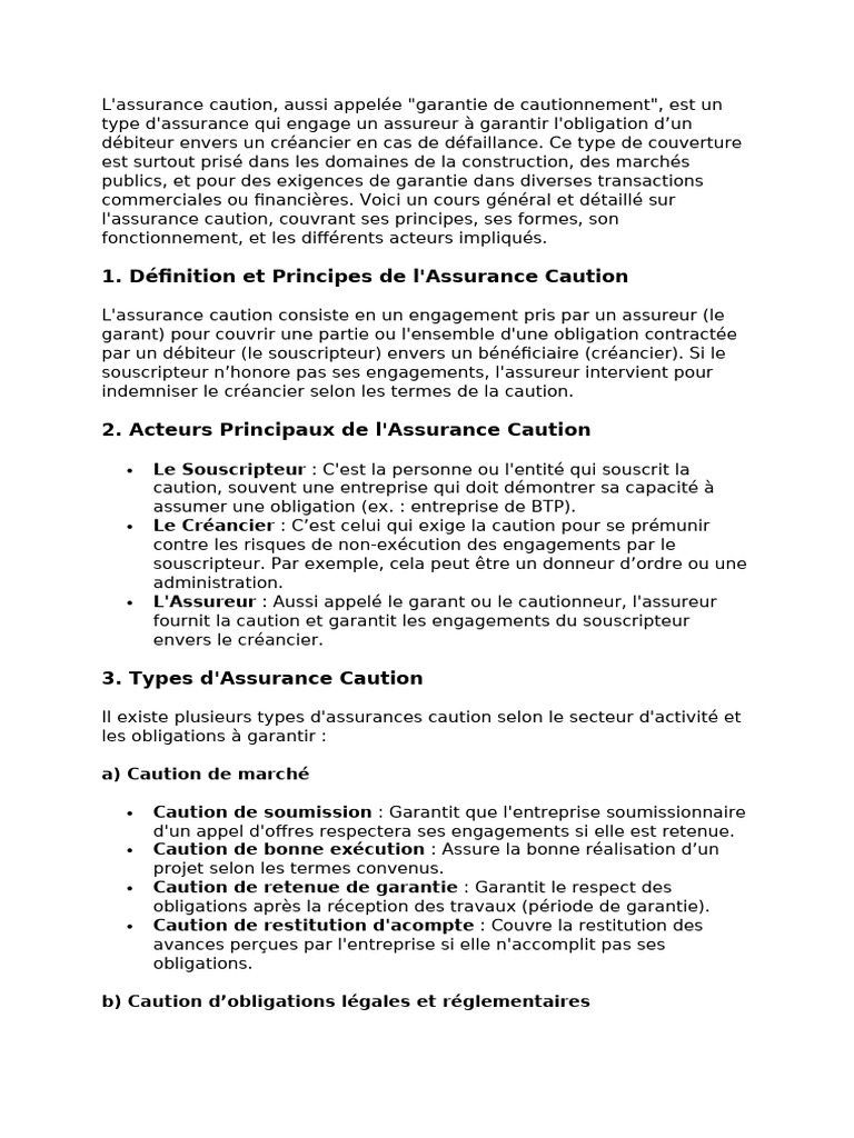 Assurance Caution : Définition et Fonctionnement | PDF | Cautionnement ...