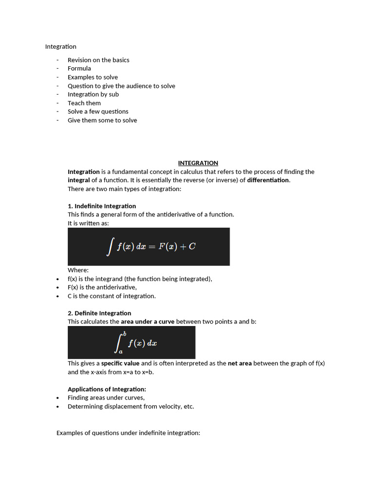 Basics of Indefinite Integration | PDF