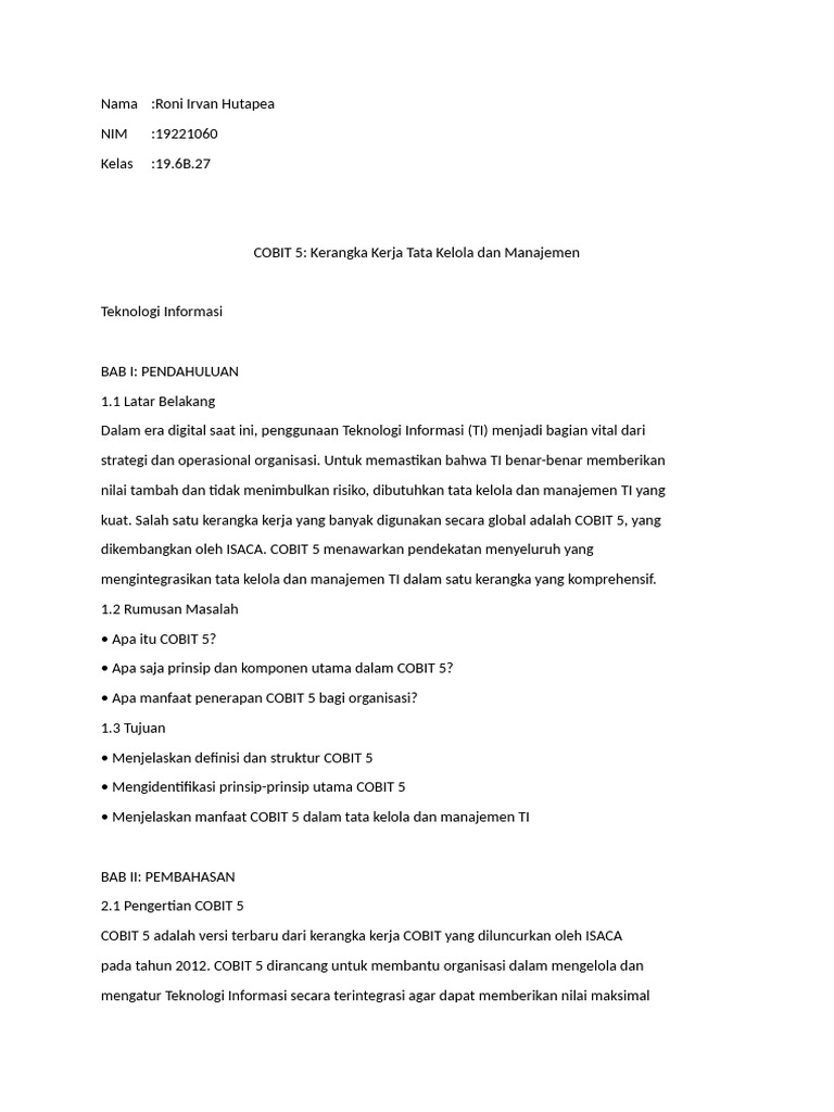 Panduan COBIT 5 untuk Tata Kelola TI | PDF