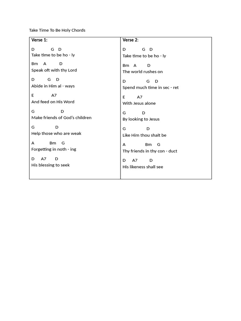 Take Time To Be Holy Chords | PDF