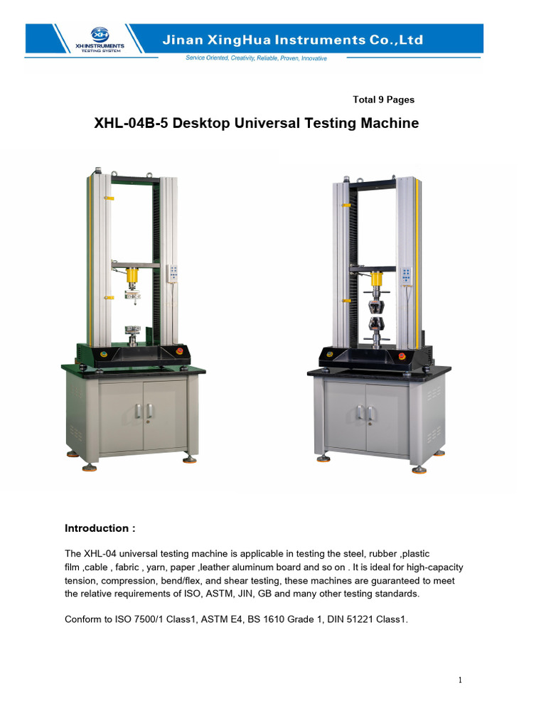 XHL-04B-5 Universal Testing Machine | PDF | Calibration | Accuracy And ...