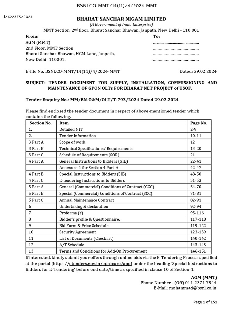 BSNL GPON OLT Tender Document 2024 | PDF | Computer Networking ...