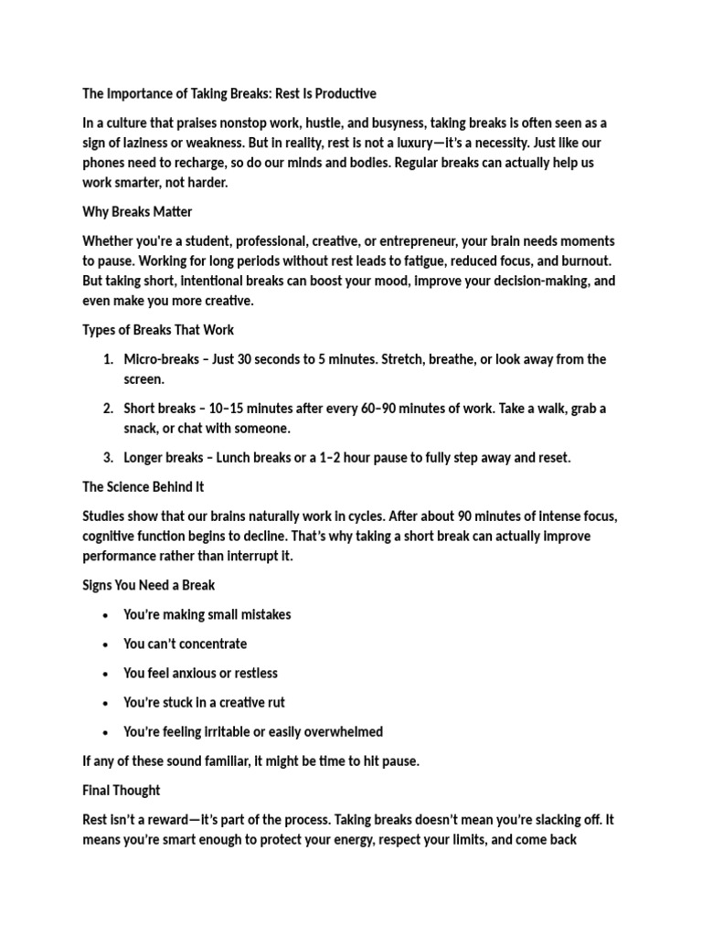 The Importance of Taking Breaks | PDF - The Importance Of Taking Breaks In Focus