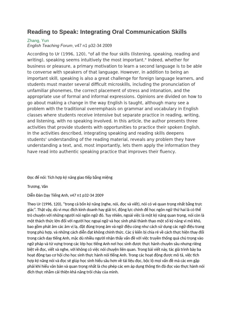 Reading To Speak | PDF