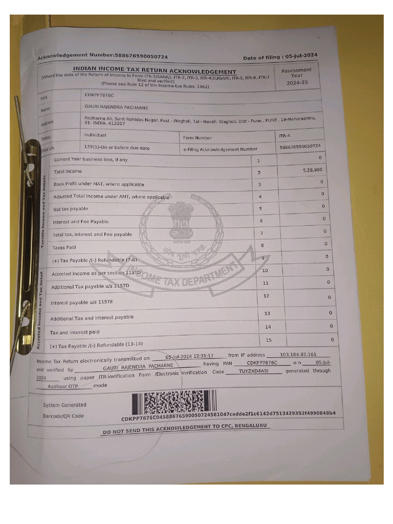 ITR of YEAR 2024-25 | PDF