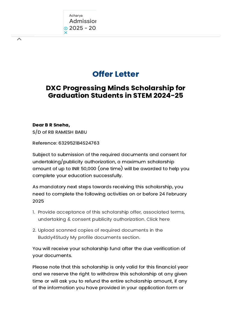 DXC Progressing Minds Scholarship 2024-25 | PDF