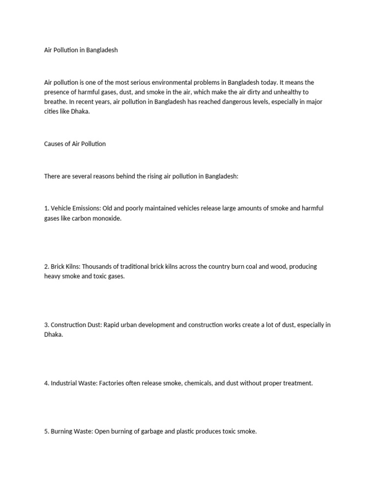 Air Pollution Crisis in Bangladesh | PDF