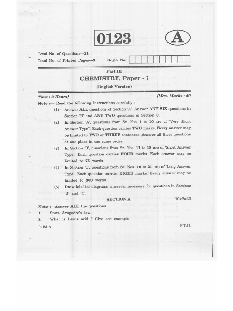 TG JR Chemistry Paper I | PDF