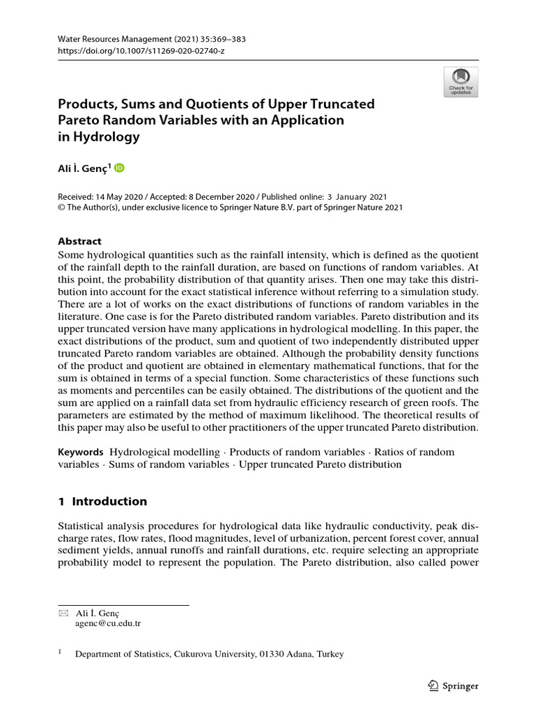 Products, Sums and Quotients of Upper Truncated Pareto Dist | PDF ...
