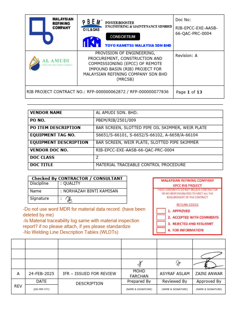 RIB Project Material Control Procedure | PDF | Nondestructive Testing ...
