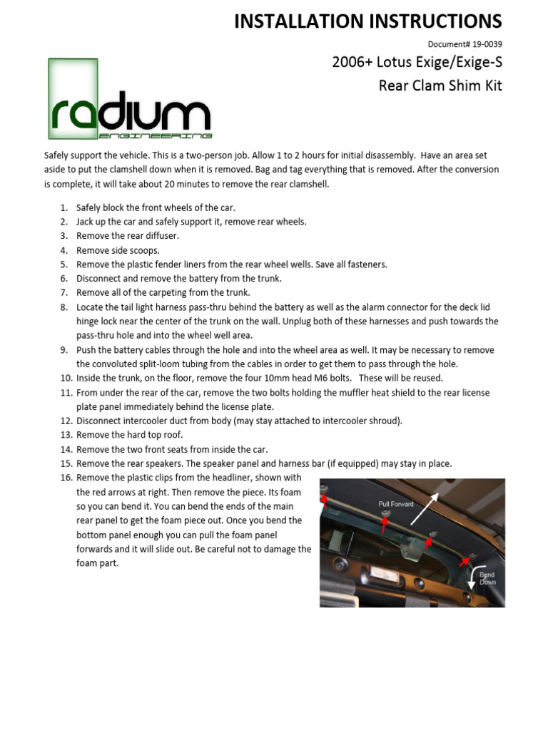 Lotus Exige Rear Clamshell Removal Guide | PDF | Trunk (Car) | Screw