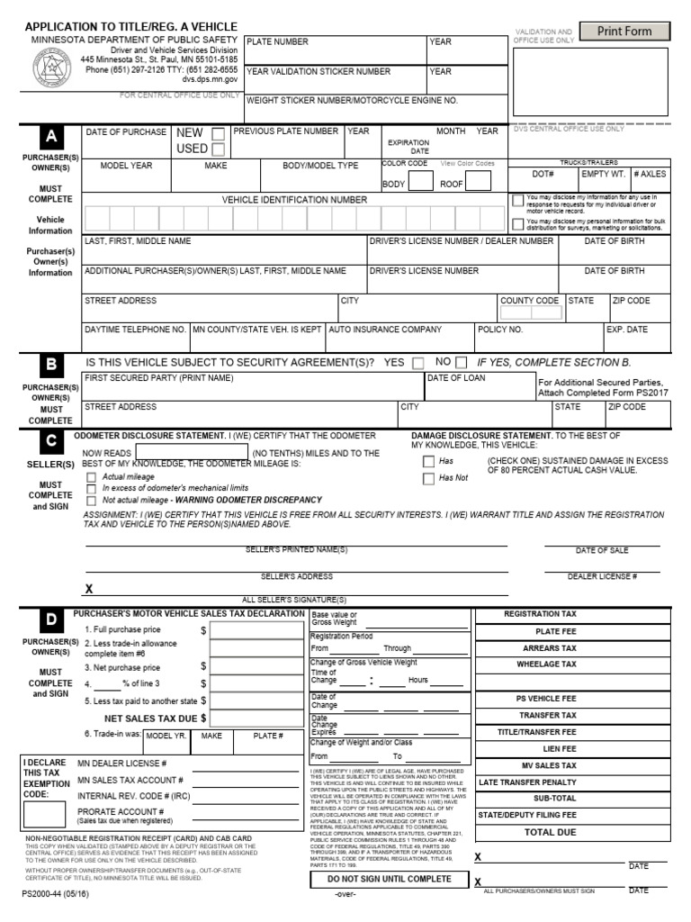 Minnesota Vehicle Title Application Form | PDF | Trailer (Vehicle) | Truck