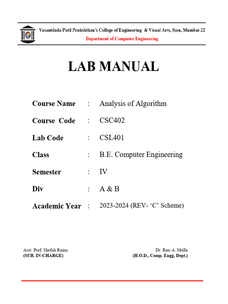 AOA Lab Manual for Computer Engineering | PDF | Computer Programming ...