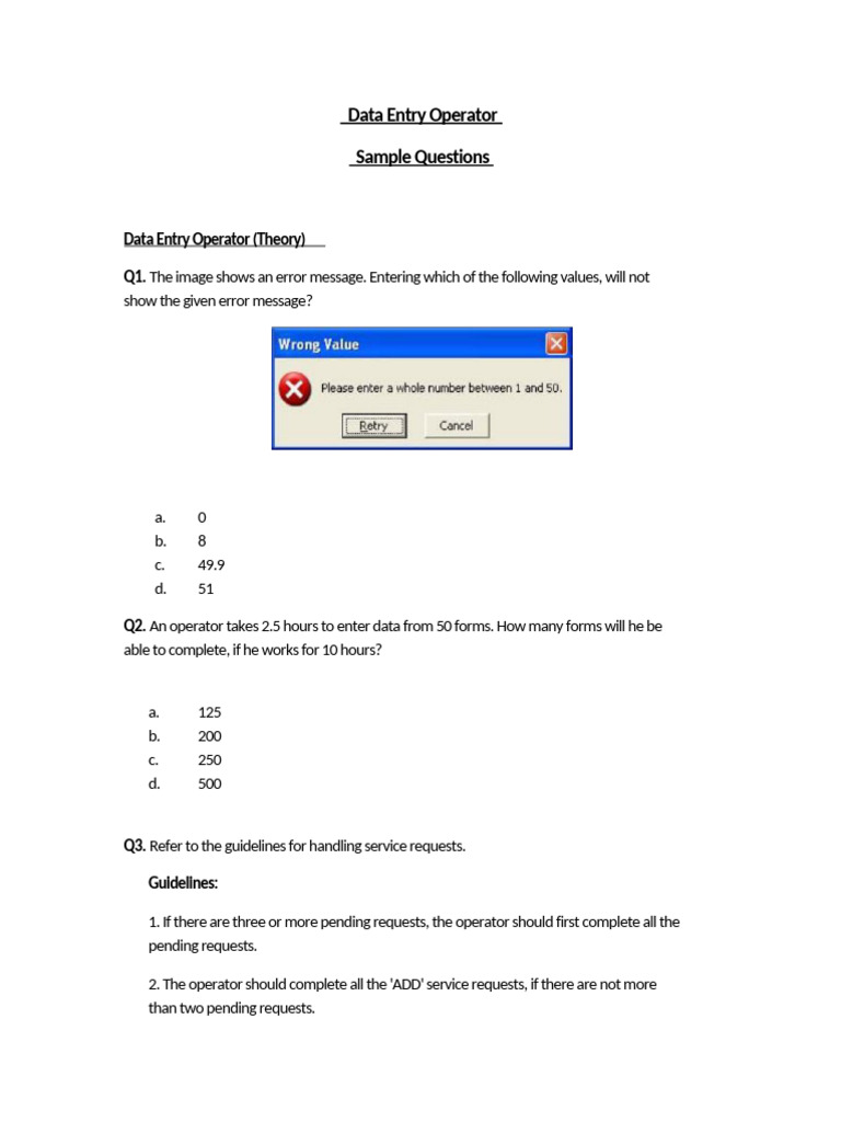 Data Entry Operator Sample Questions | PDF | Information Technology ...