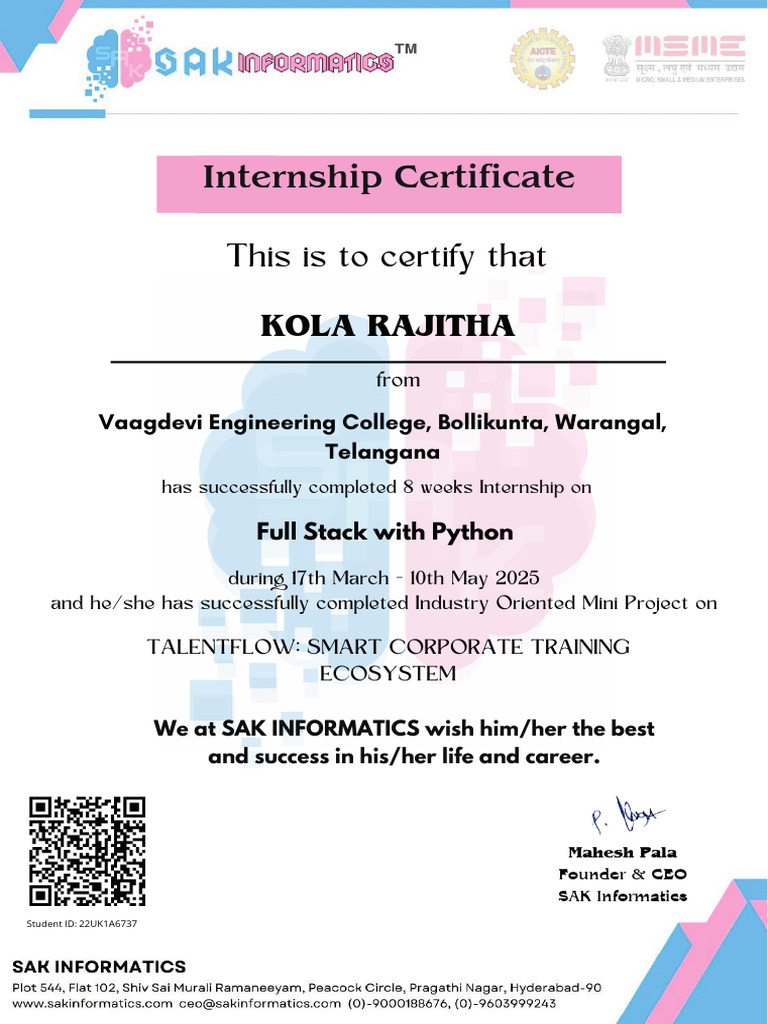 Full Stack Python Internship Certificate | PDF