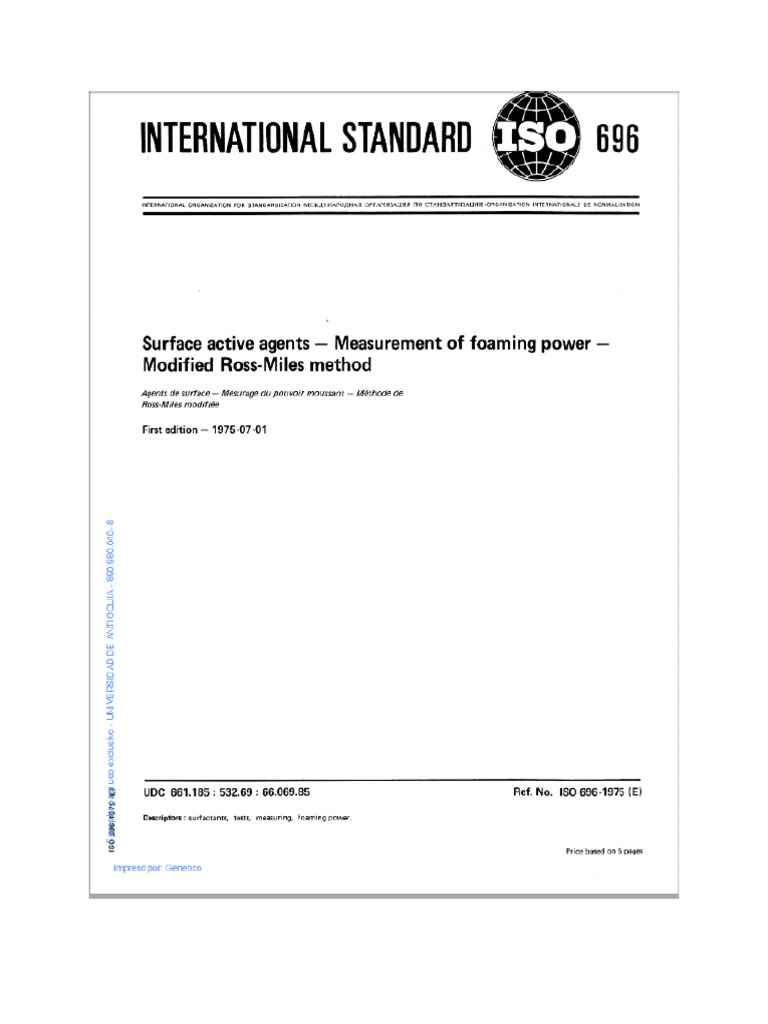 ISO 696 SURFACTANTES Medicion Del Poder Espumante | PDF