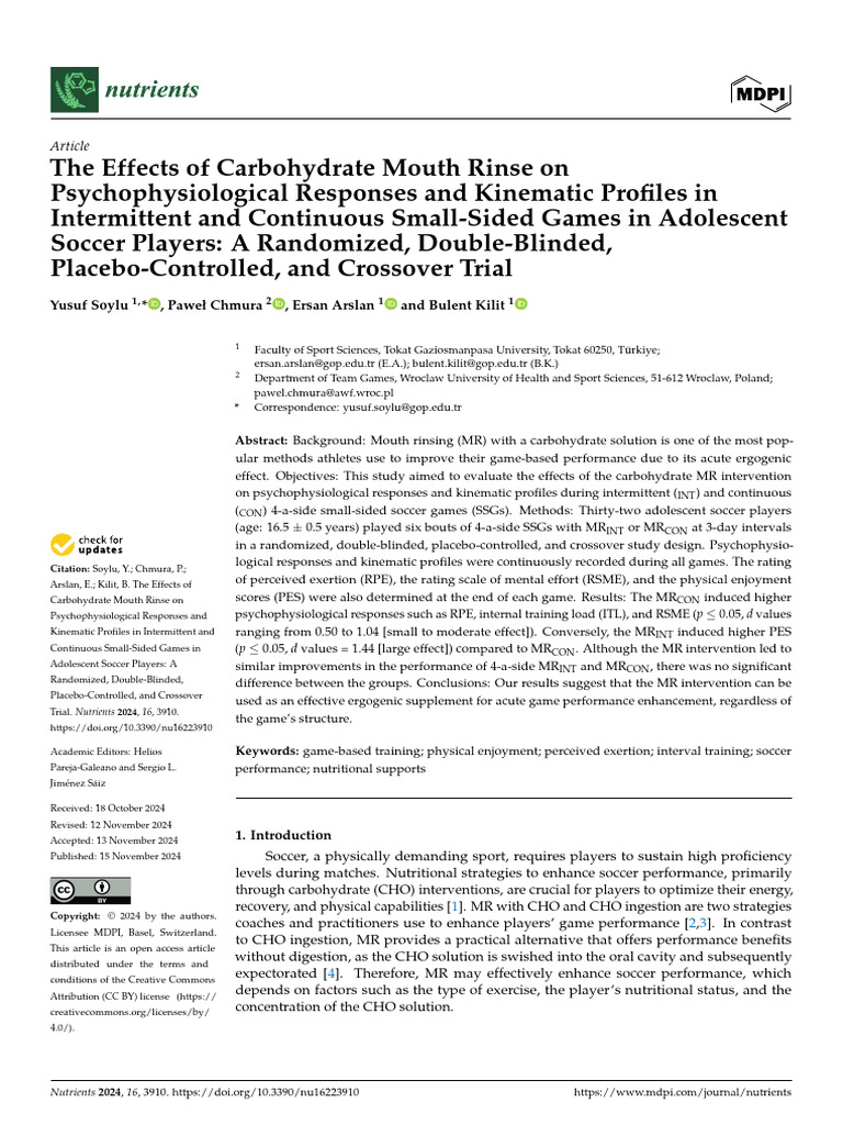 The Effects of Carbohydrate Mouth Rinse On Psychop | PDF