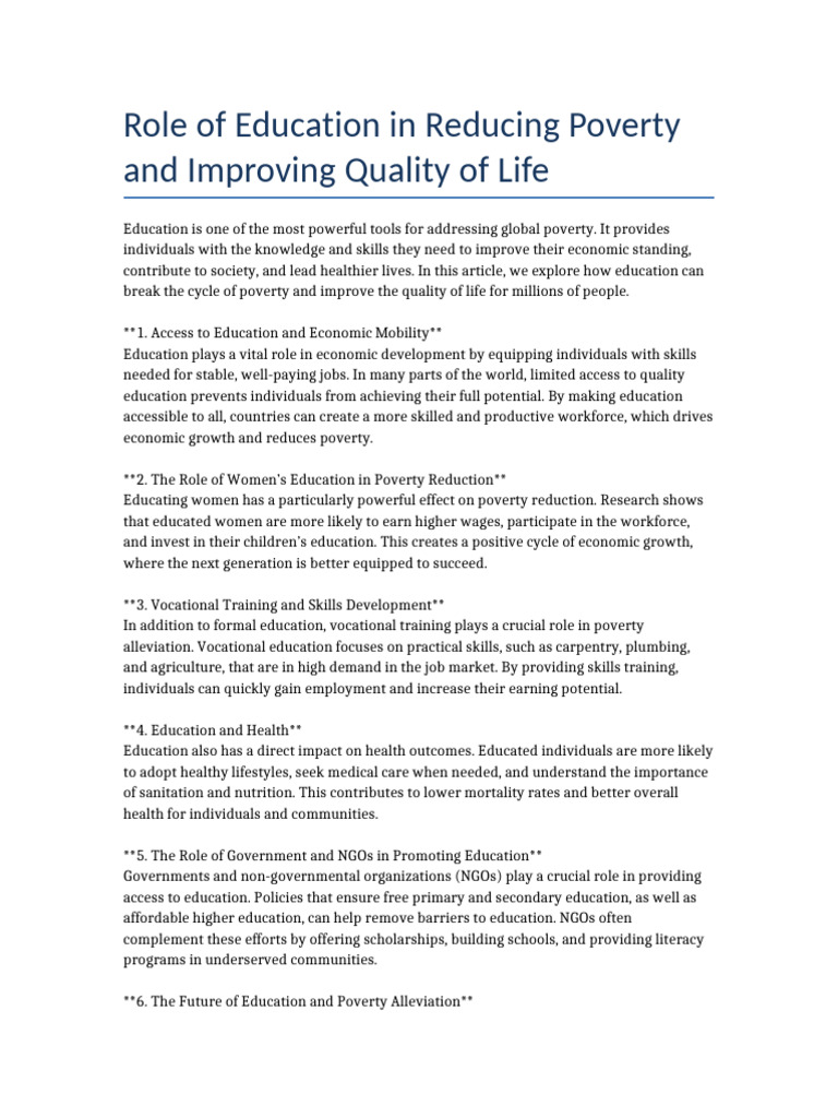 Education's Impact on Poverty Reduction | PDF | Poverty Reduction | Poverty