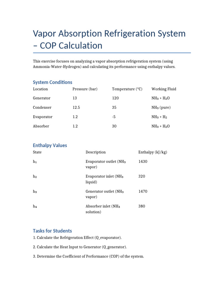 Vapor Absorption Refrigeration COP Guide | PDF