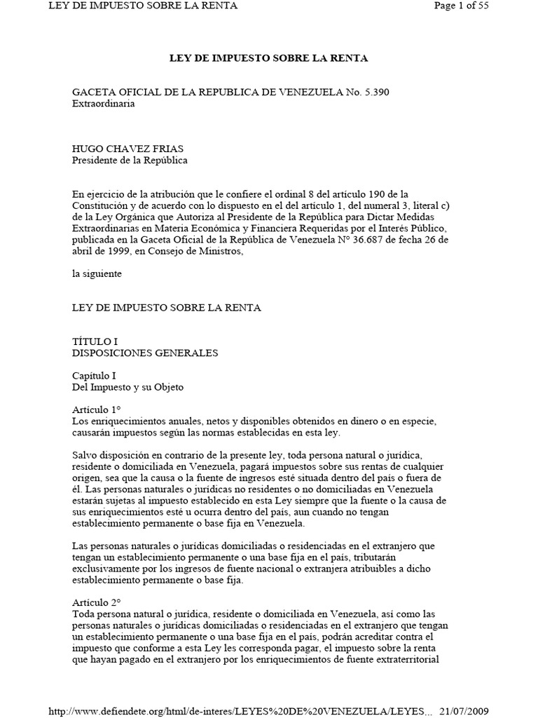 Ley de Impuesto sobre la Renta en Venezuela | PDF | Impuestos ...
