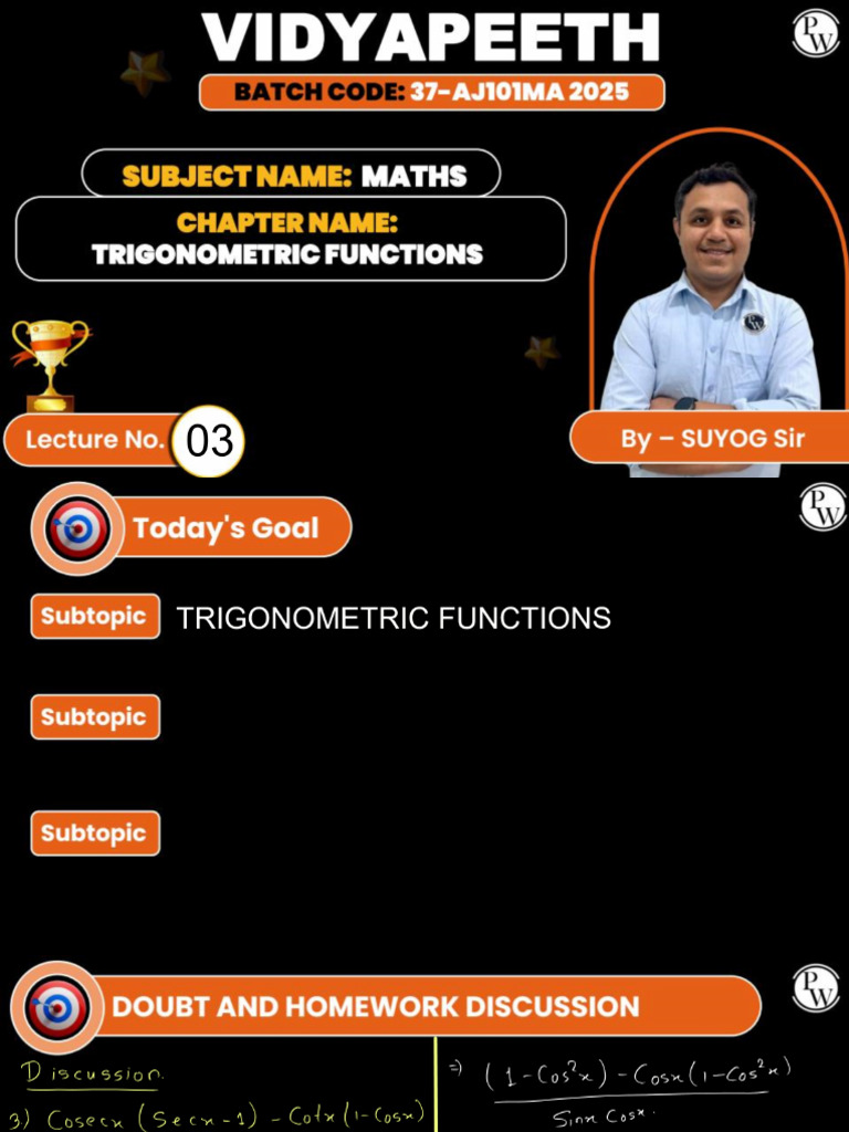 Trigonometric Functions - 03 - Class Notes - 37-AJ101MA 2025 | PDF