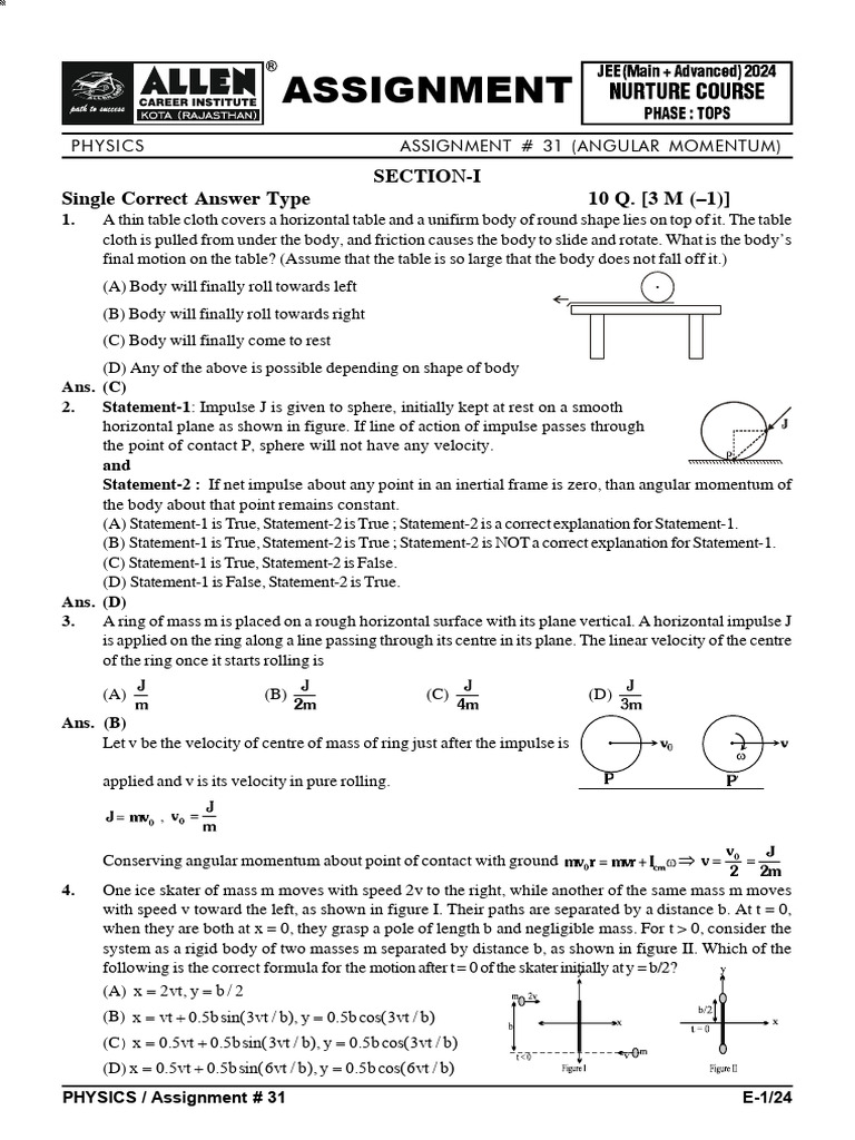 Angular Momentum Physics Assignment 31 | PDF | Rotation Around A Fixed ...