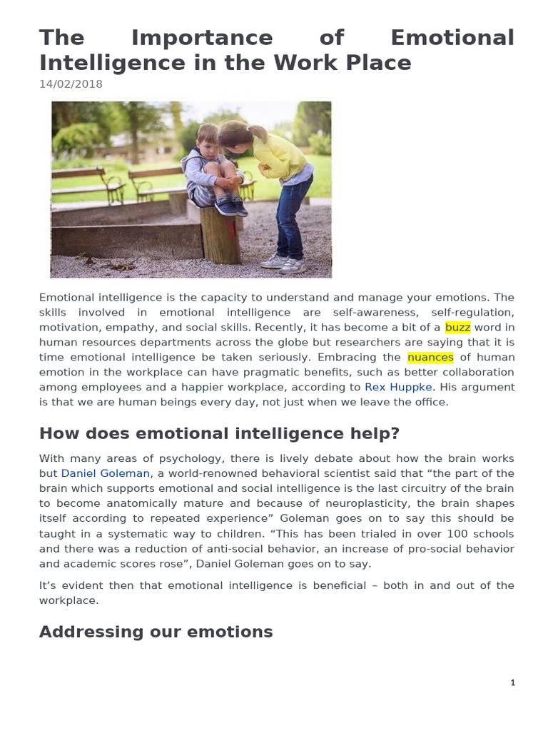 Emotional Intelligence in the Workplace | PDF | Emotional Intelligence ...