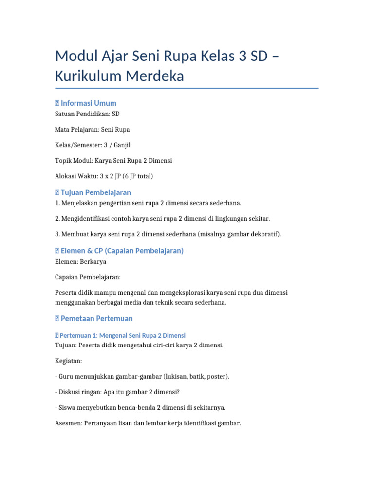 Modul Ajar Seni Rupa Kelas 3 SD | PDF