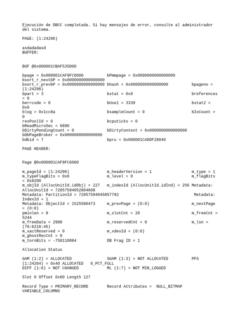 DBCC Execution Report and Page Details | PDF | Length | Distance
